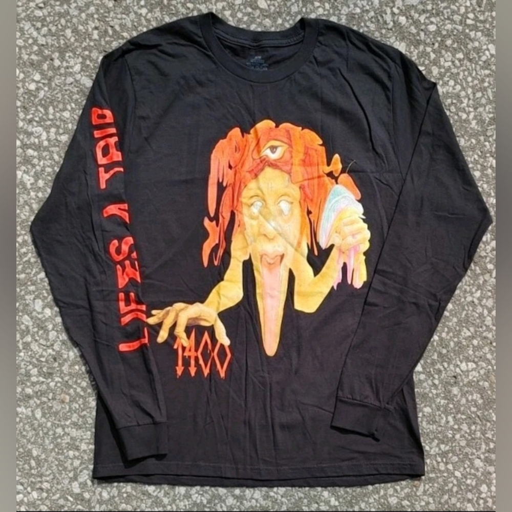 Trippie Redd 1400 Long Sleeve Shirt Double Sided Print Black Y2K Aesthetic M